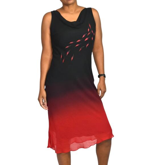 Vintage Silk Slip Dress Red Black Midi Bias Cut Cowl Neck Ombre Tank Y2K Size XL - Picture 8 of 11